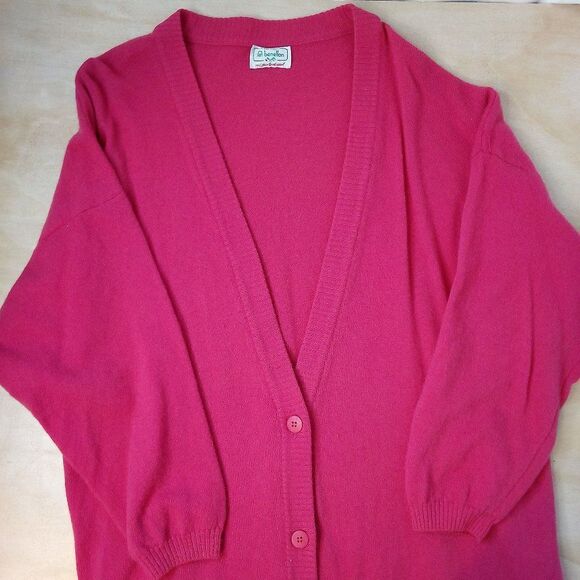 Vintage Benetton Oversize Wool Cardigan Sweater Pink - Picture 1 of 7